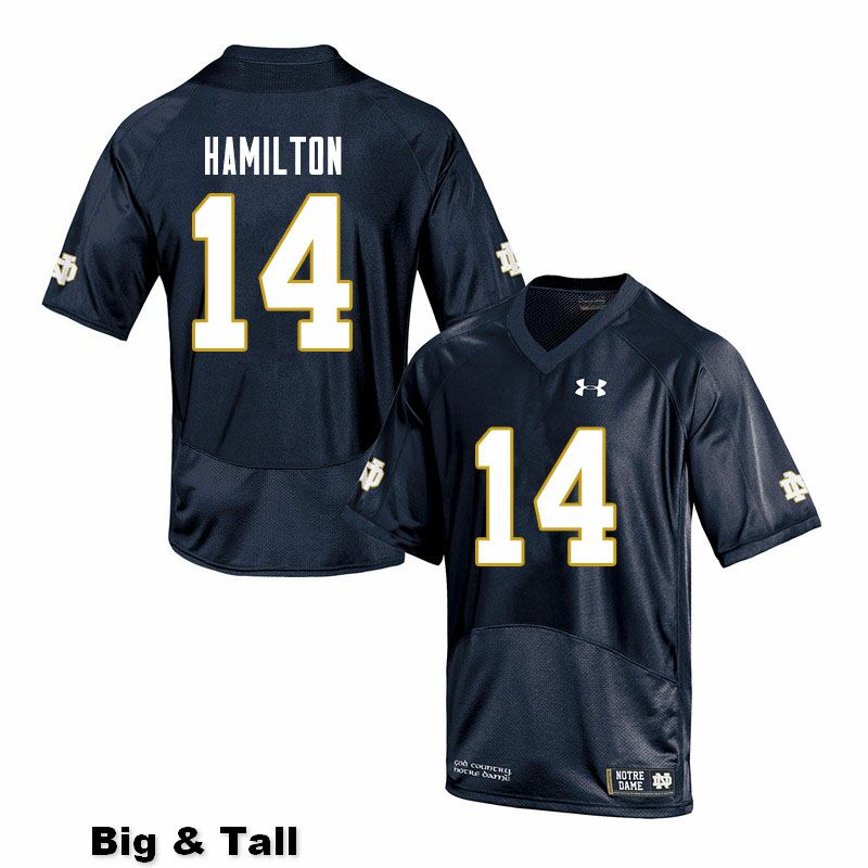 Men's NCAA Notre Dame Fighting Irish #14 Kyle Hamilton Stitched College Under Armour Authentic Navy Big & Tall Football Jersey YX10S22XH